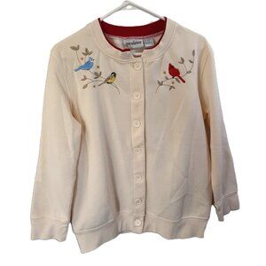 Speculation Sweater Sz PS Embroidered Birds Fall Winter Robin Flowers Button-up